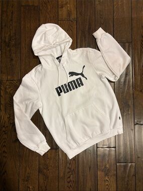 Puma White Pullover Hoodie with Black Logo